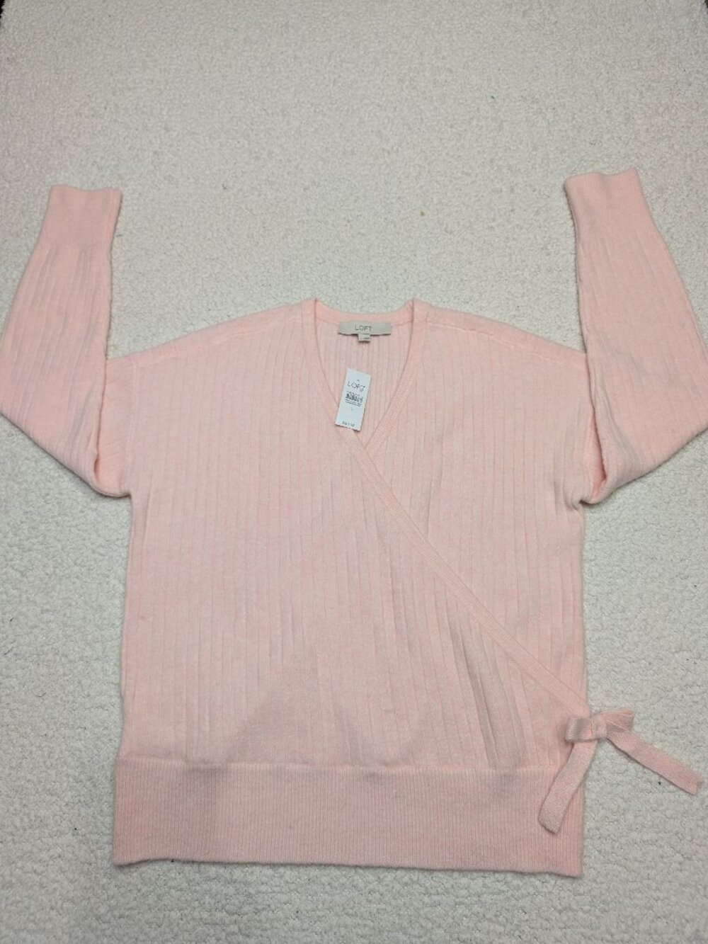 LOFT Pink Ribbed Wrap Sweater NWT